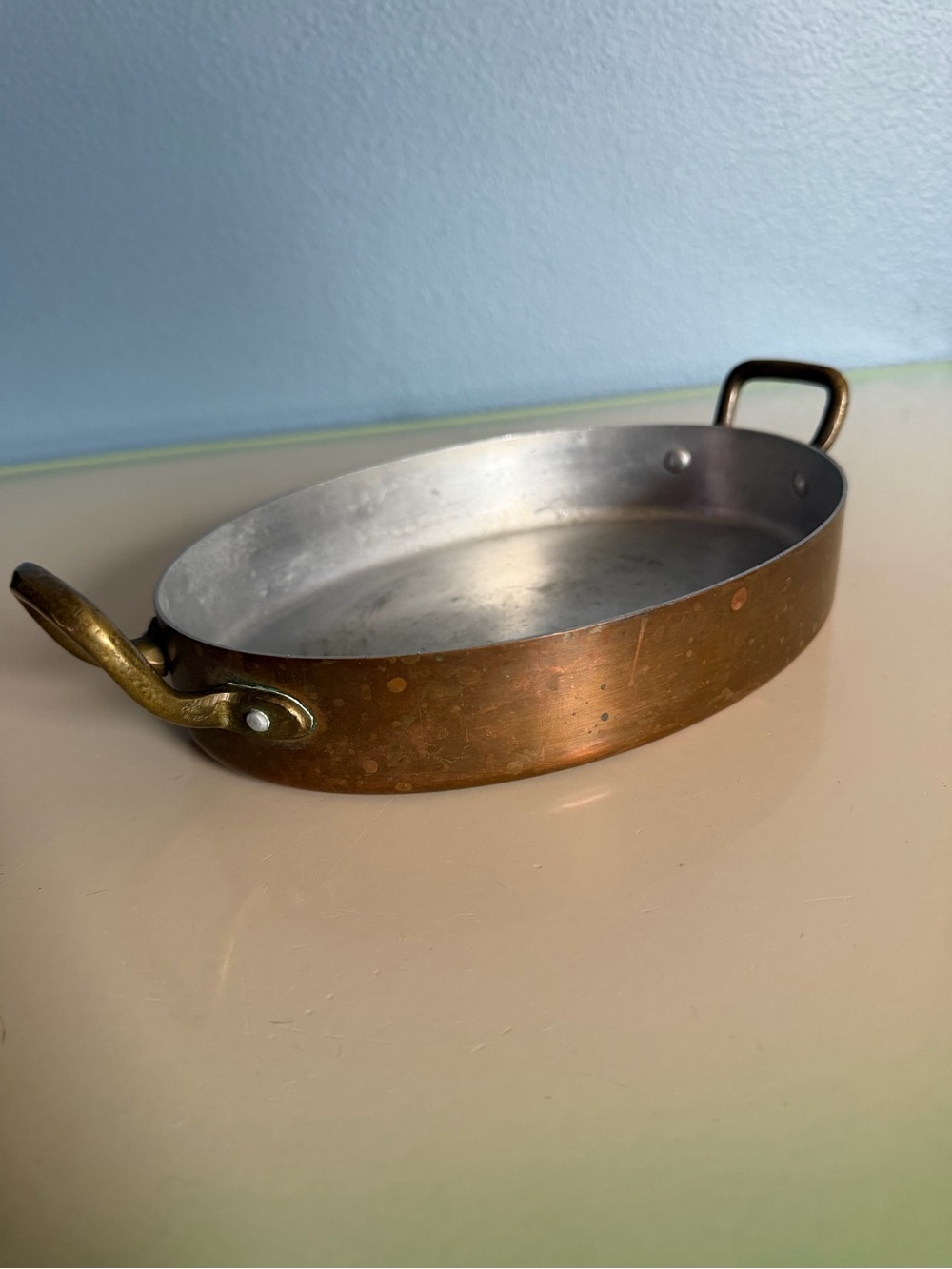 Vintage Baumlin Copper Oval Serving Pan with Brass Handles - made in France 🇫🇷
